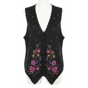 Studio Collections Patchwork Beaded Cotton Vest Buttons Flowers Y2K‎ Medium NWT